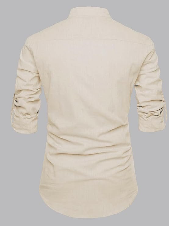 Men's Cotton Blend Mandarin Collar Self One Design Full Sleeve Casual Short Kurta - Image 2