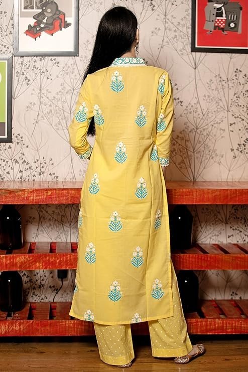 Cotton Blend Straight Hand Block Printed Kurta with Pant & Dupatta - Image 2