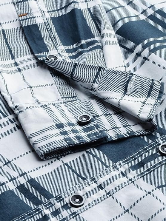Men's Cotton Slim Fit Checkered Full Sleeves Cutaway Collar Casual Shirt - Image 3