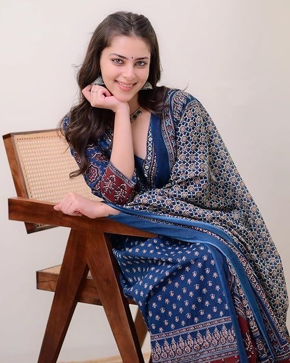 Women's Rayon Printed Anarkali Kurta and Pant with Dupatta Set - Image 2