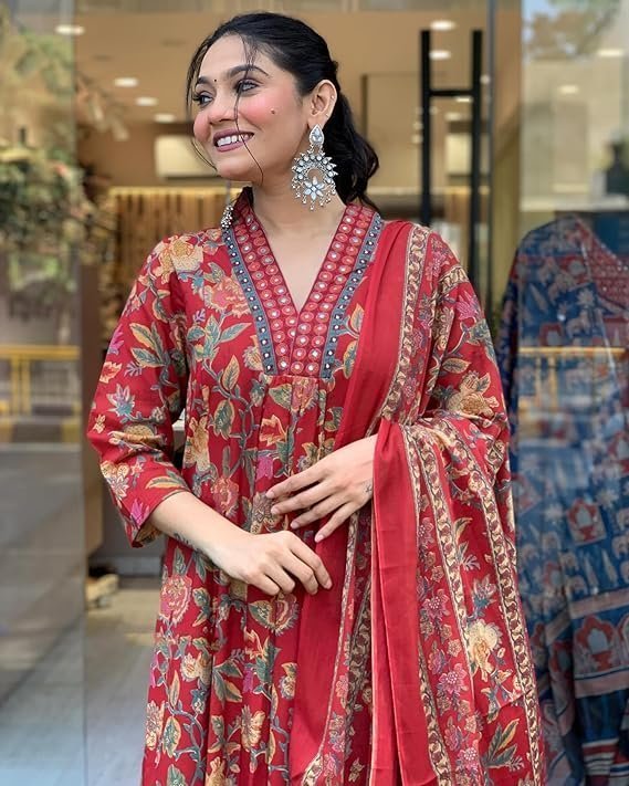 Women's Rayon Viscose Anarkali Printed Kurta with Palazzo & Dupatta - Image 3