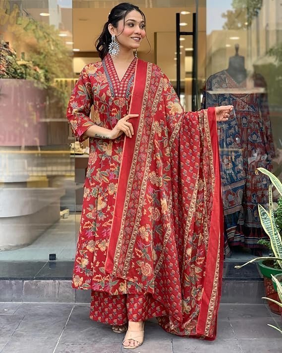 Women's Rayon Viscose Anarkali Printed Kurta with Palazzo & Dupatta - Image 4