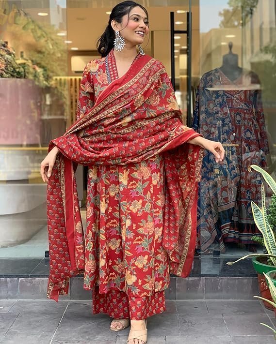 Women's Rayon Viscose Anarkali Printed Kurta with Palazzo & Dupatta - Image 2