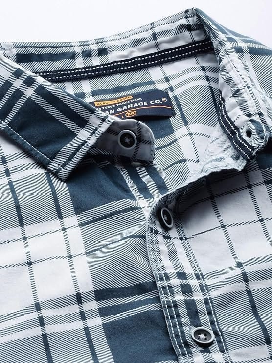 Men's Cotton Slim Fit Checkered Full Sleeves Cutaway Collar Casual Shirt - Image 4