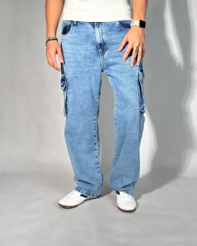 Blue Stone Wash Baggy Fit Cargo Men Jeans